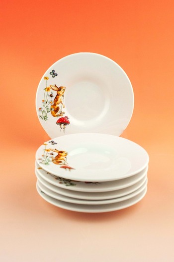 Bursa Porselen Dekor Rabbit 6 Porcelain Tea Plates