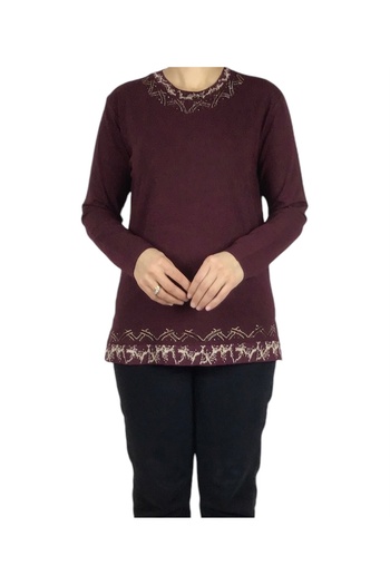 ECE GİYİM Women's Collar and Skirt Patterned Stone Lycra Bluz