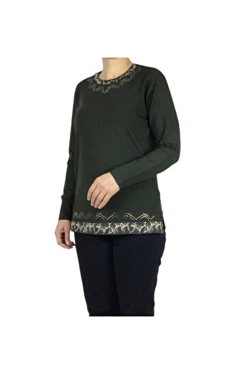 ECE GİYİM Women's Collar and Skirt Patterned Stone Lycra Bluz