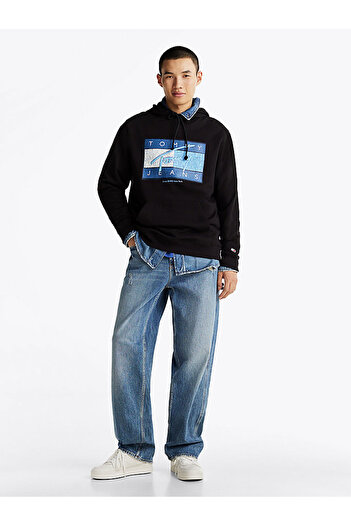 Tommy Hilfiger TJM REG DNA FLAG TWIST HOOD EXT Erkek siyah Sweatshirt DM0DM21100BDS
