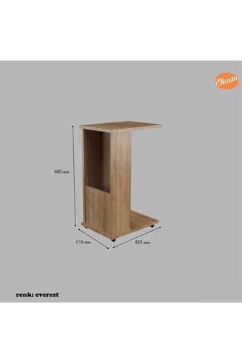 Modilayn Raflı C Yan Sehpa Koltuk Yanı Tekerlekli Sehpa Çok Amaçlı