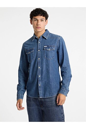 Guess Cămașă de denim slim fit albastră pentru bărbați M4YH55D5EI1-GJRW
