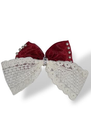 TAKIŞTIR Burgundy Color Ribbon Figured Pearl and Stone Detailed Automatic Buckle