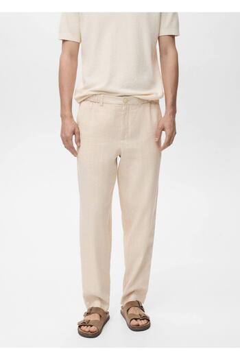 MANGO Man Slim Striped Linen Pants