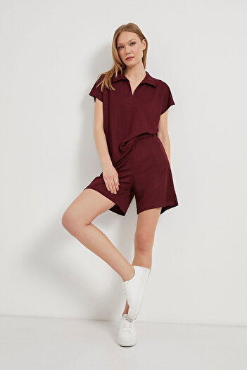 Arma Life Women's Oversize T-Shirt Mini Shorts Claret Red Double Top and Bottom Set