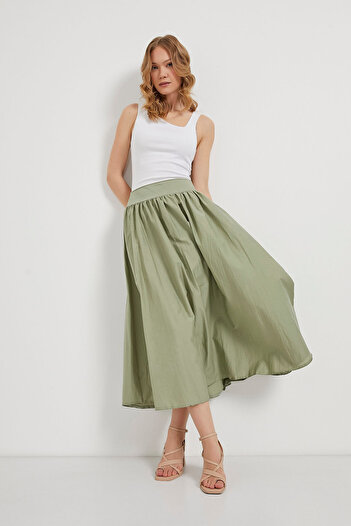 Arma Life Women's Zippered Premium Pleated Loose Khaki Long Skirt