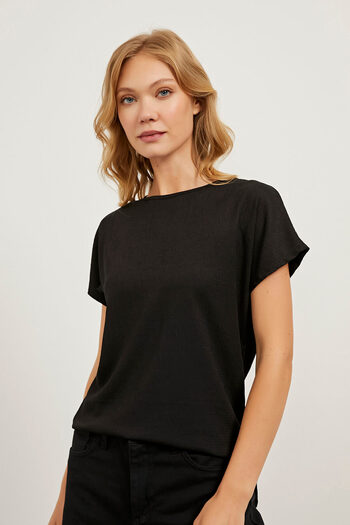 Arma Life Women's Loose Summer Short Sleeve Loose Black Raschel Blouse