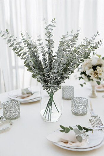 Yapay Çiçek Deposu 5 Branched Real Textured Vintage Eucalyptus Bundle 45 cm