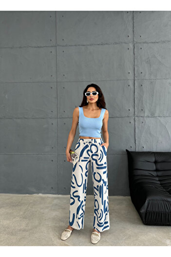 Ozy Fashion Linen Blended Loose Cut Trousers Yeni̇ket-333