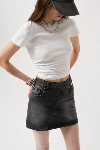 stiledavet online store Asymmetrical Belt Denim Mini Skirt