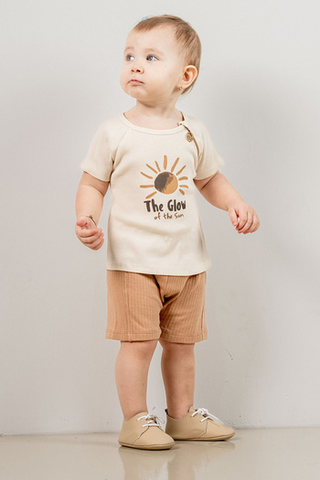 bombe Baby Kids Camel Crew Neck Shorts Cotton Comfortable 2-Piece Set Trend Fashion Bottom Top Set