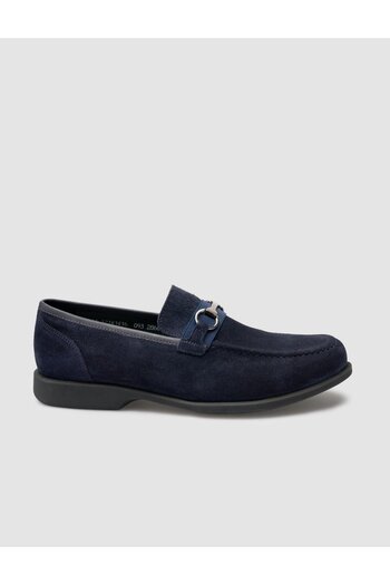 Cabani Genuine Leather Navy Blue Men's Loafer with Buckle Detail