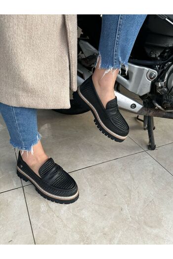 Mammamia 3660 Örgü Hasır Desenli Hakiki Deri Ortopedik Loafer Ayakkabı