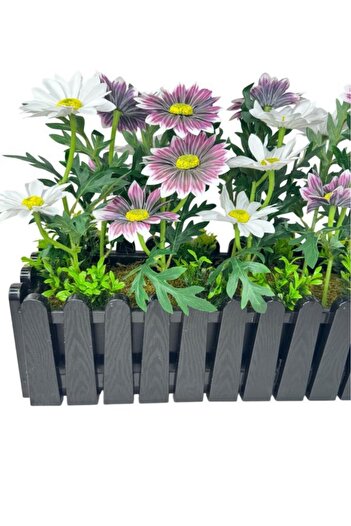 Nettenevime Artificial Flower Purple White Chrysanthemum Daisy Black Fence Balcony Flower in Pot with Handrail Hanging Flower Basket