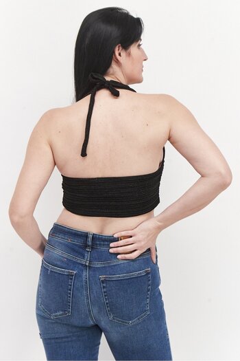NA-KD Women Halter Neck Sleeveless Glitter Crop Top , Black