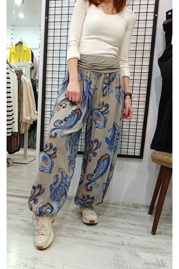Butik Şans Shawl Pattern Elastic Waist Viscose Fabric Shalwar Trousers