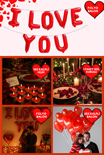 Baloncu Dede Heart Balloon Heart Candle I Love You Written Balloon Dusty Rose Set Valentine's Day Birthday Helium