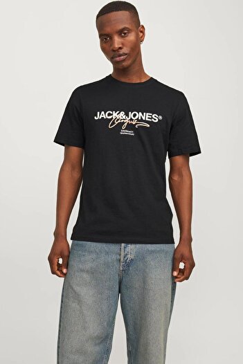 Jack & Jones JACK&JONES JORARUBA BRANDING TEE SS CREW NECK 12255452   ΜΑΥΡΟ
