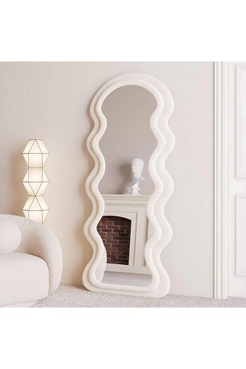 Generic Full-Length Mirror Floor Metal Mirror with Wooden Style 160x60cm Biege