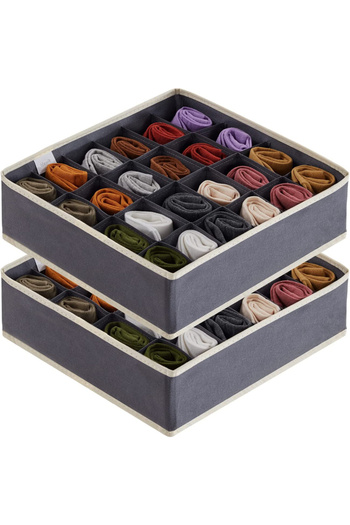 Choice1 2pcs-24 grids-gray Sock Underwear Organizer Drawer Divider Foldable Closet Organizers Bins Cabinet O