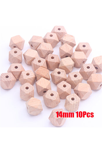 Choice 14mm 10Pcs 10-20mm Geometric Beech Wood Beads Faceted Hexagon Teether Chewable Spacer Wooden Beads f
