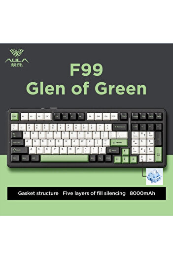 Choice Green and White Aula F99 Gaming Mechanical Keyboard Three Mode 2.4g Wireless Bluetooth Wired Hot Swa