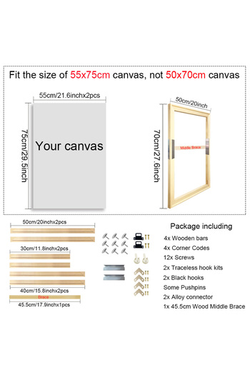 Choice 50x70cm wood frame 50x70cm Wooden Frame for 55x75cm Wall Canvas Pictures Frame Diamond Pine Wood Pai