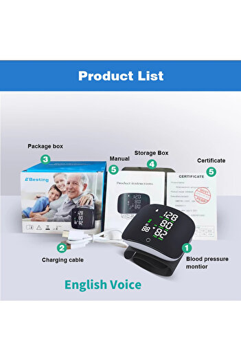 Choice English voice Rechargeable Smart Touch LCD Screen Voice Wrist Blood Pressure Monitor Digital Automa