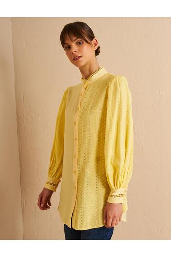 Kayra 100% Cotton Embroidered Tunic Yellow