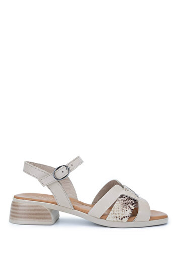 Tamer Tanca Women's Genuine Leather Beige Heeled Sandals