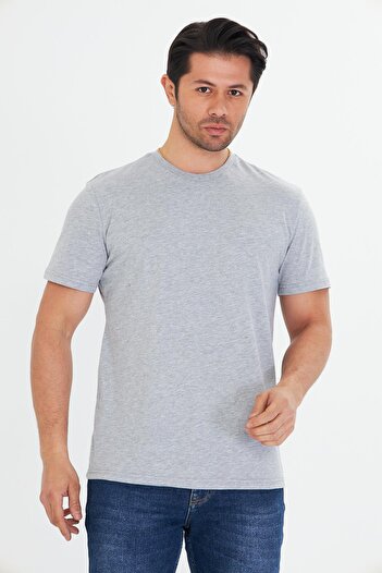 TRENDHİLL Men's Cotton Crew Neck T-Shirt Gray 5014-g