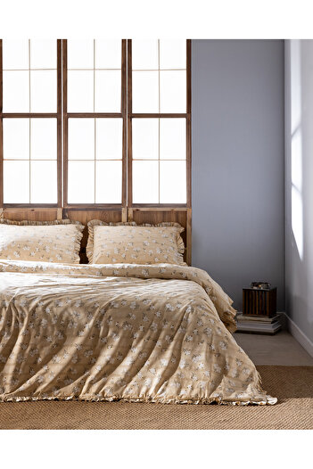 Madame Coco 100% Cotton King Size Fluffy Duvet Cover Set - Beige