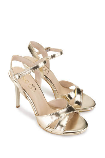 Tamer Tanca Women's Genuine Leather Gold Heeled Shoes