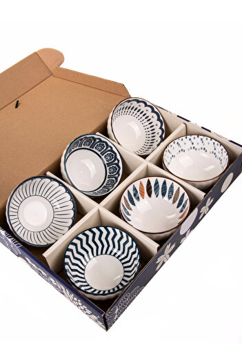 MUKKO HOME Set of 6 Porcelain Bowls 320 ml - Soup, Breakfast, Snack Gift