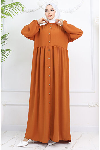 sefamerve Aerobin Fabric Buttoned Dress 0045-04 Tile