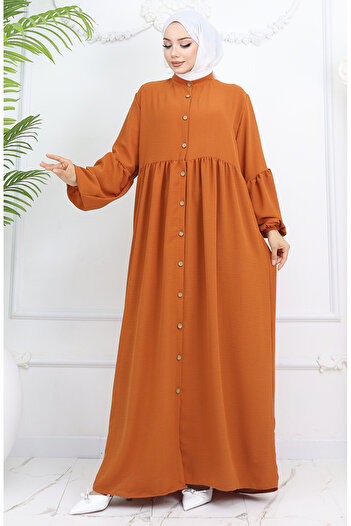 sefamerve Aerobin Fabric Buttoned Dress 0045-04 Tile
