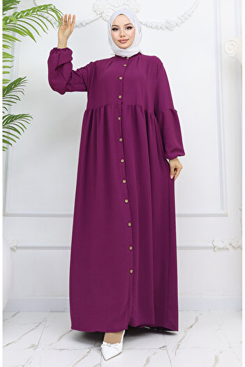sefamerve Aerobin Fabric Buttoned Dress 0045-05 Plum