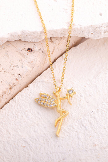 Lucente Jewellery Luxury Serisi Işıklı Hediye Kutulu 925 Ayar Altın Gümüş Kaplama Peri Kolyesi Perili Kolye