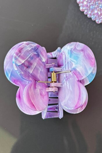 TAKIŞTIR Purple Color Butterfly Figured Marble Patterned Bone Latch Buckle