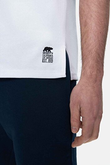 UCLA Ανδρικό μπλουζάκι Bodhi White Crew Neck με μηδενικό μανίκι με στάμπα Modal υφασμάτινο Oversize