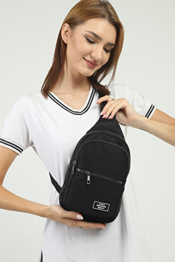 SHAKA Black U3 3 Compartment Adjustable Cross Strap Canvas Unisex Waist and Shoulder Bag B:30 E:15
