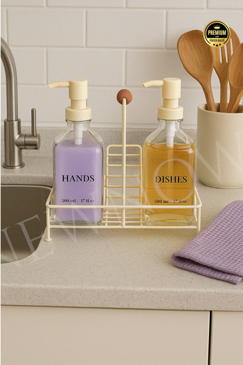 NEWNOW 2-Pack Crystal Glass Stand Liquid Soap Dispenser, Liquid Detergent Dispenser, Cream with Label