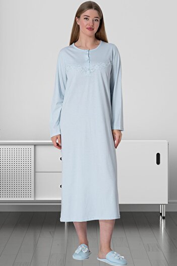 Mecit Pijama Νυχτικό Mecit 5824 Μπλε Μεγάλο Νυχτικό Μακρύ μανίκι