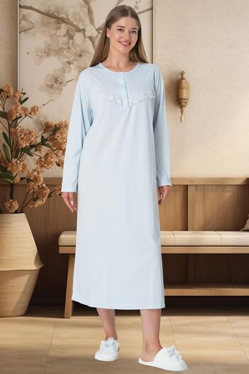 Mecit Pijama Νυχτικό Mecit 5824 Μπλε Μεγάλο Νυχτικό Μακρύ μανίκι