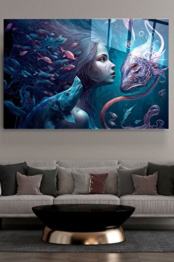 indispensablely Mermaid and Fishes Glass Painting, Decorative Glass Painting