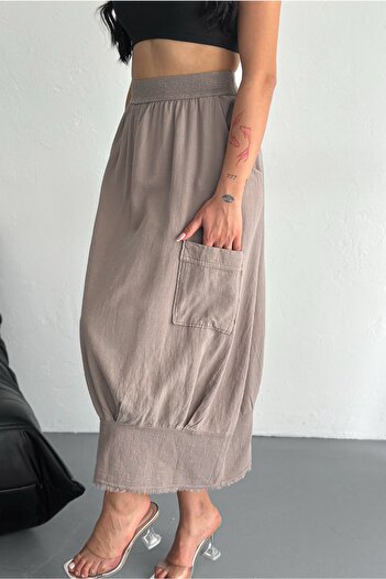 FEMELLE Women's Beige Elastic Waist Double Pocket Skirt