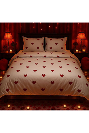 ÇIQRIK HOME Sheets Elastic Double Ranforce Duvet Cover Set Love Pattern