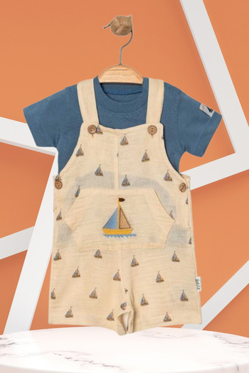 Baby s Breath Flower Ship Patterned Salopet Tshirt 2-Piece Baby Boy Set 100% Cotton 6-9-12-18 Months Baby Boy Outfits