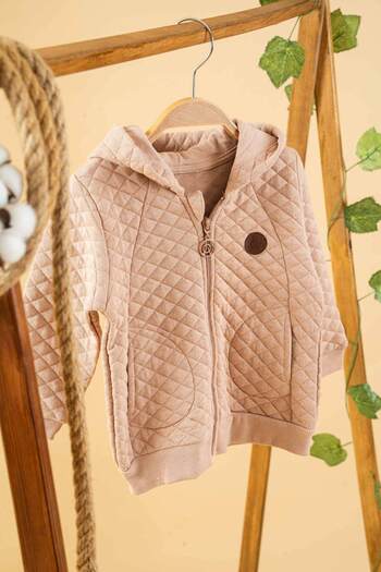 bombe Baby Kids Beige Hooded Cotton Comfortable Cardigan Coat Trend Fashion Cardigan Coat