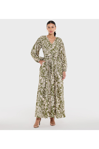 BCBG Women's AOP V-Neck Printed Dress